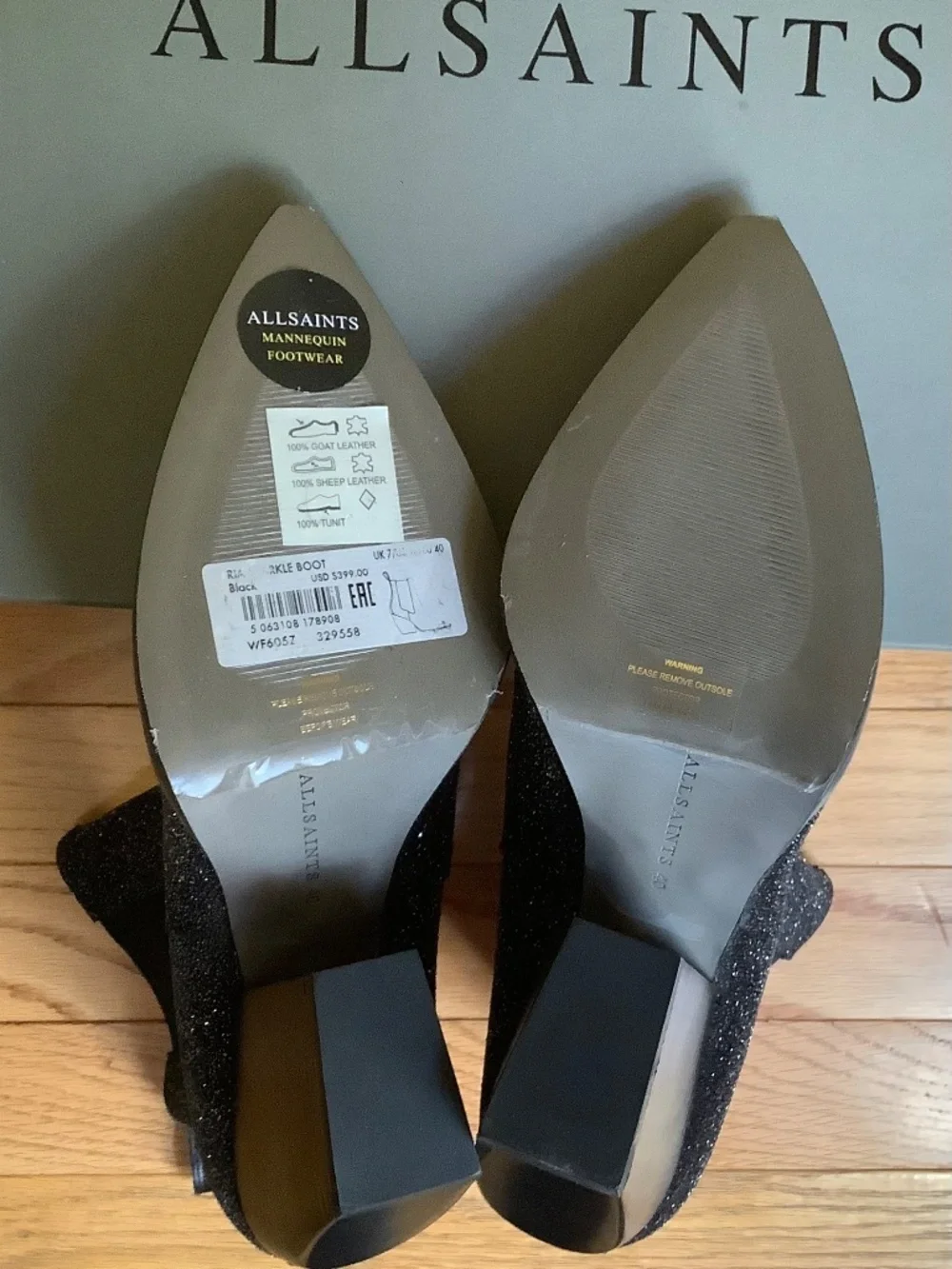 AllSaints Ria Sparkle Bootie Black SZ EU 40/US 9.5